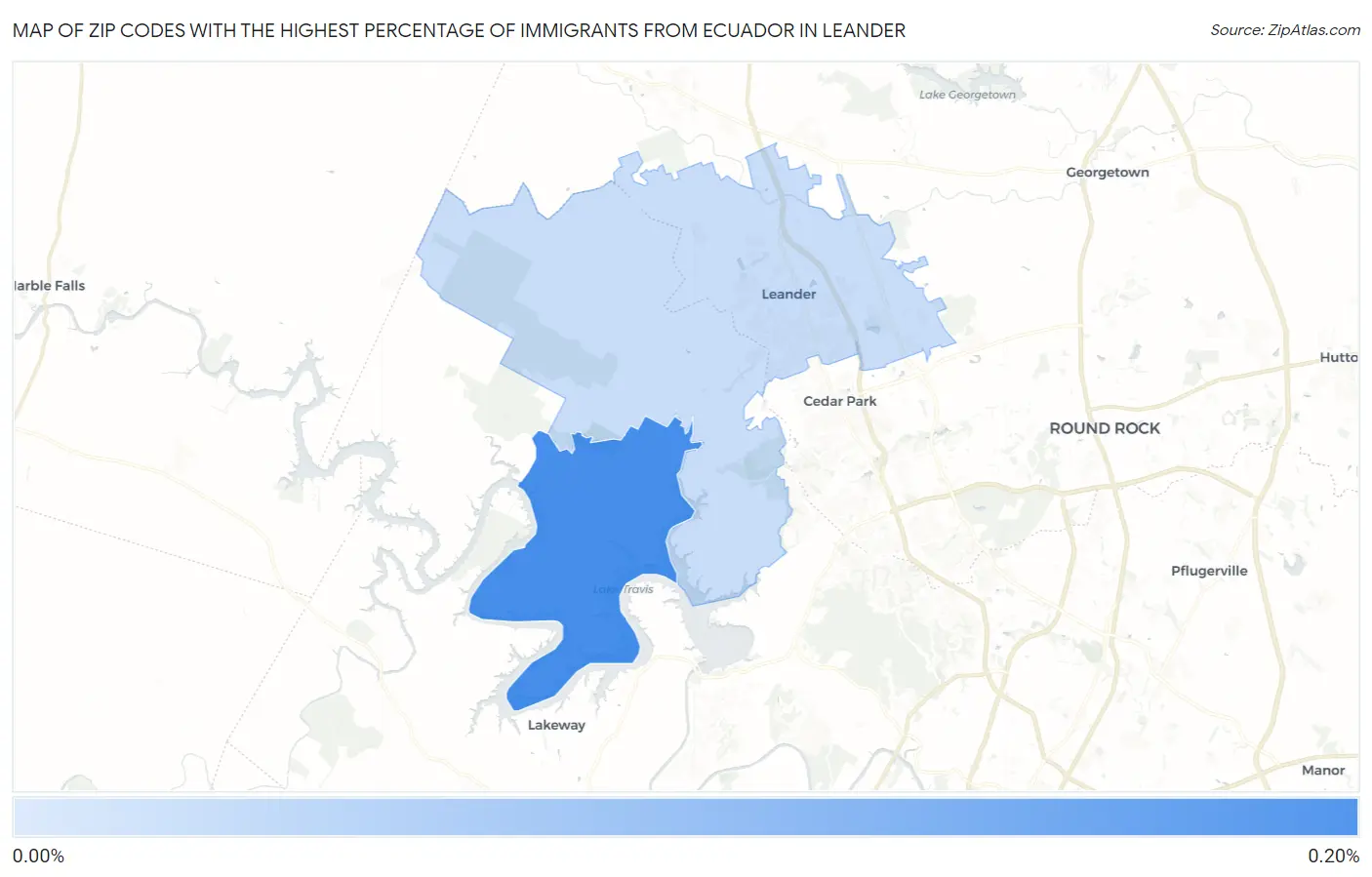 Zip Codes with the Highest Percentage of Immigrants from Ecuador in Leander Map