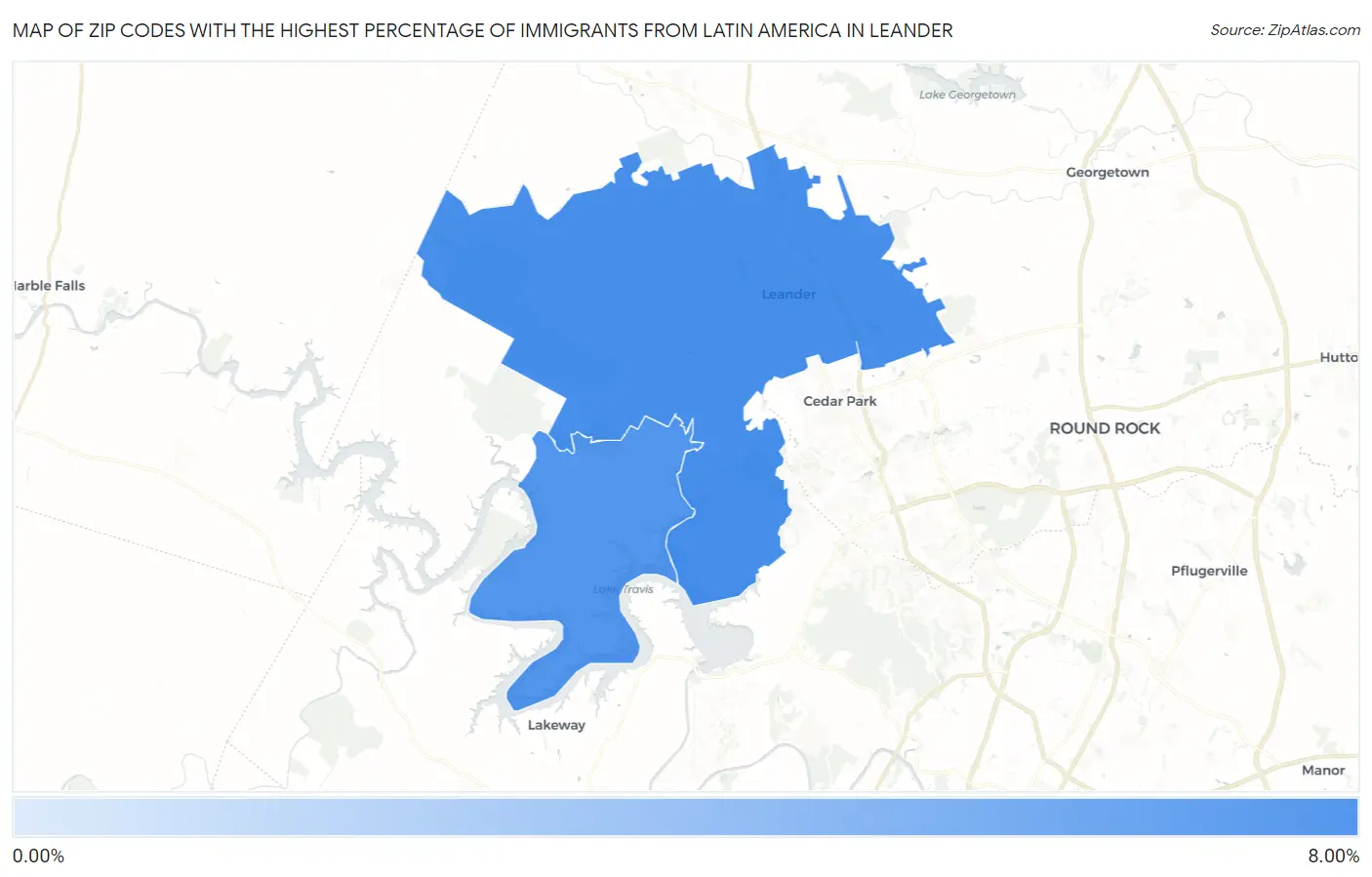 Zip Codes with the Highest Percentage of Immigrants from Latin America in Leander Map