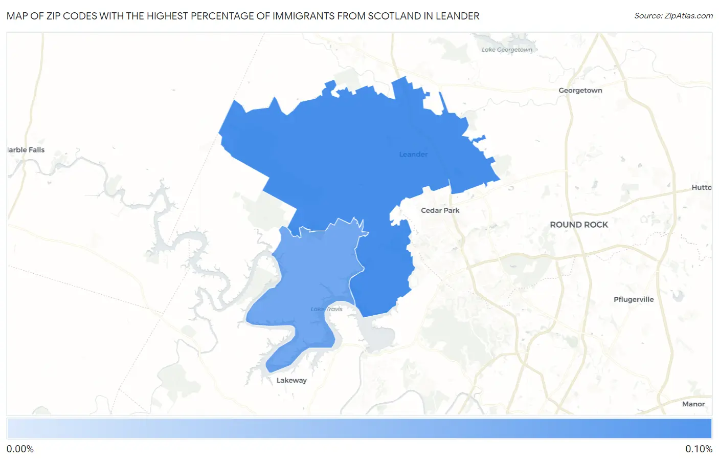 Zip Codes with the Highest Percentage of Immigrants from Scotland in Leander Map