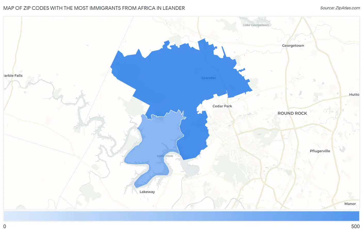 Zip Codes with the Most Immigrants from Africa in Leander Map