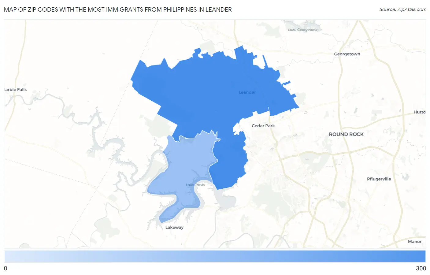 Zip Codes with the Most Immigrants from Philippines in Leander Map