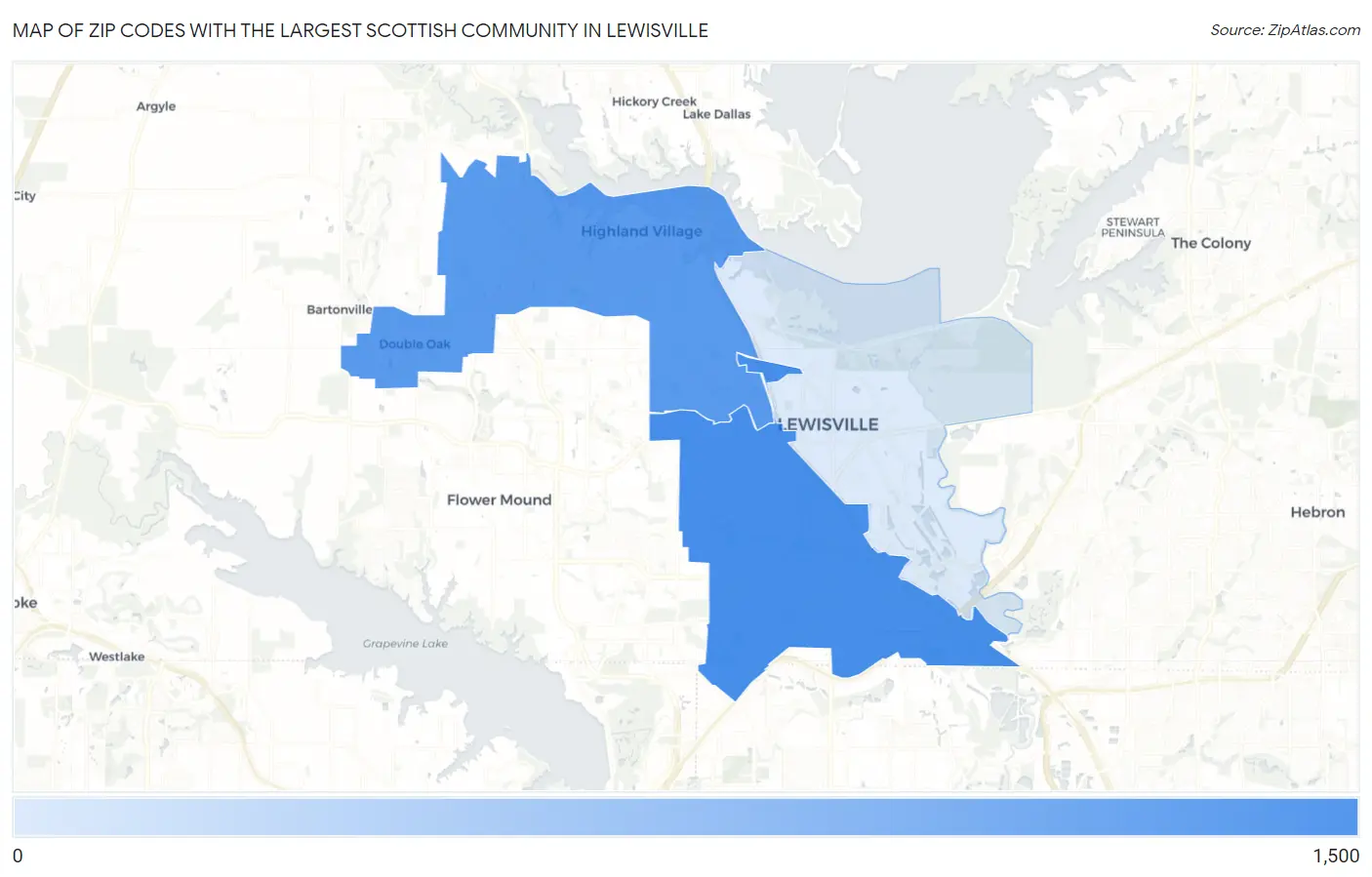 Zip Codes with the Largest Scottish Community in Lewisville Map