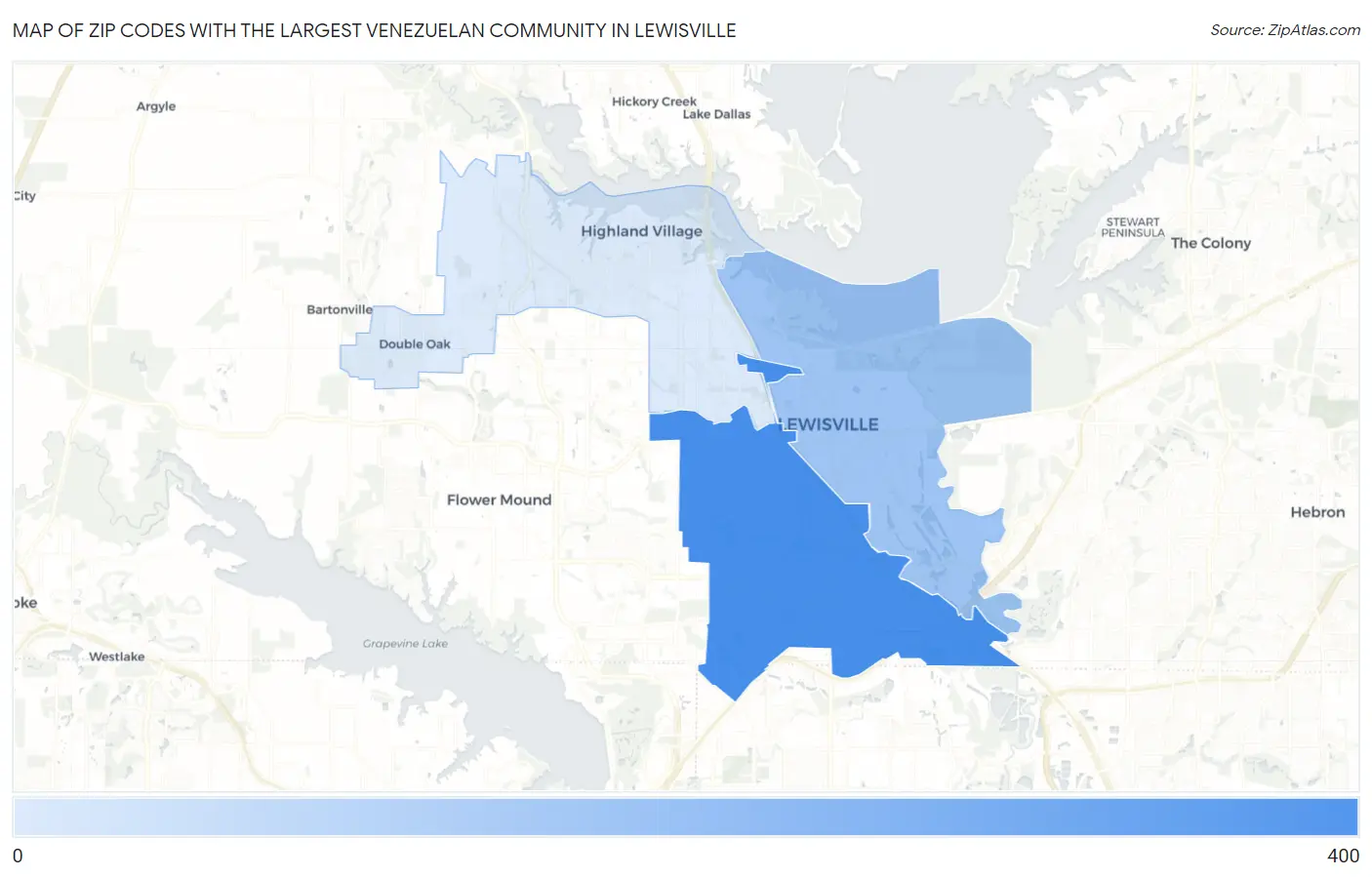 Zip Codes with the Largest Venezuelan Community in Lewisville Map