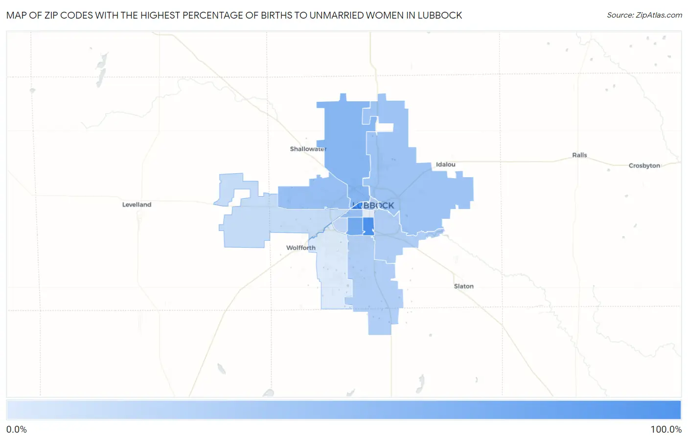Zip Codes with the Highest Percentage of Births to Unmarried Women in Lubbock Map