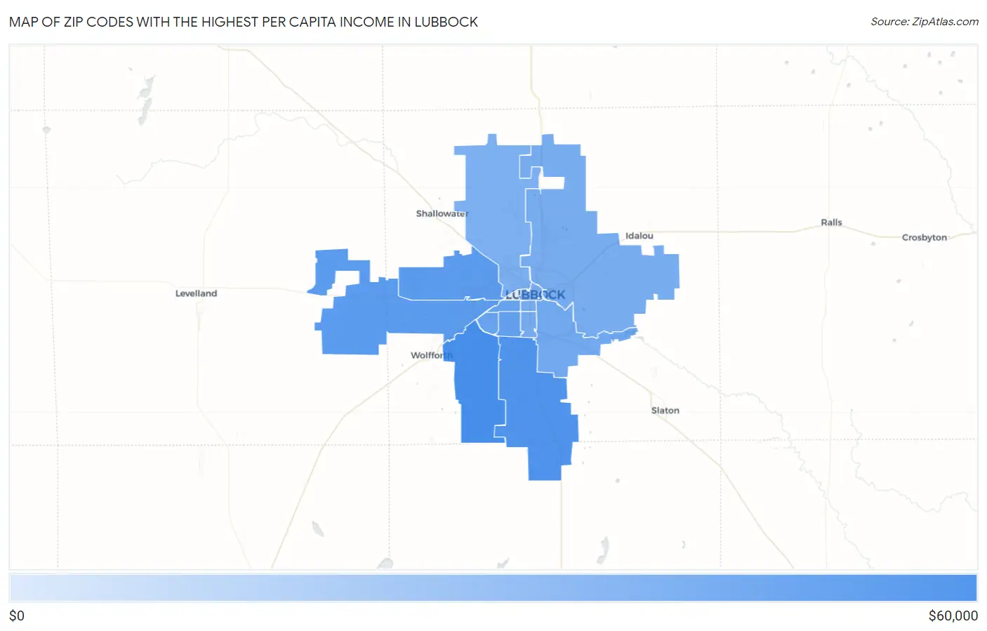 Zip Codes with the Highest Per Capita Income in Lubbock Map
