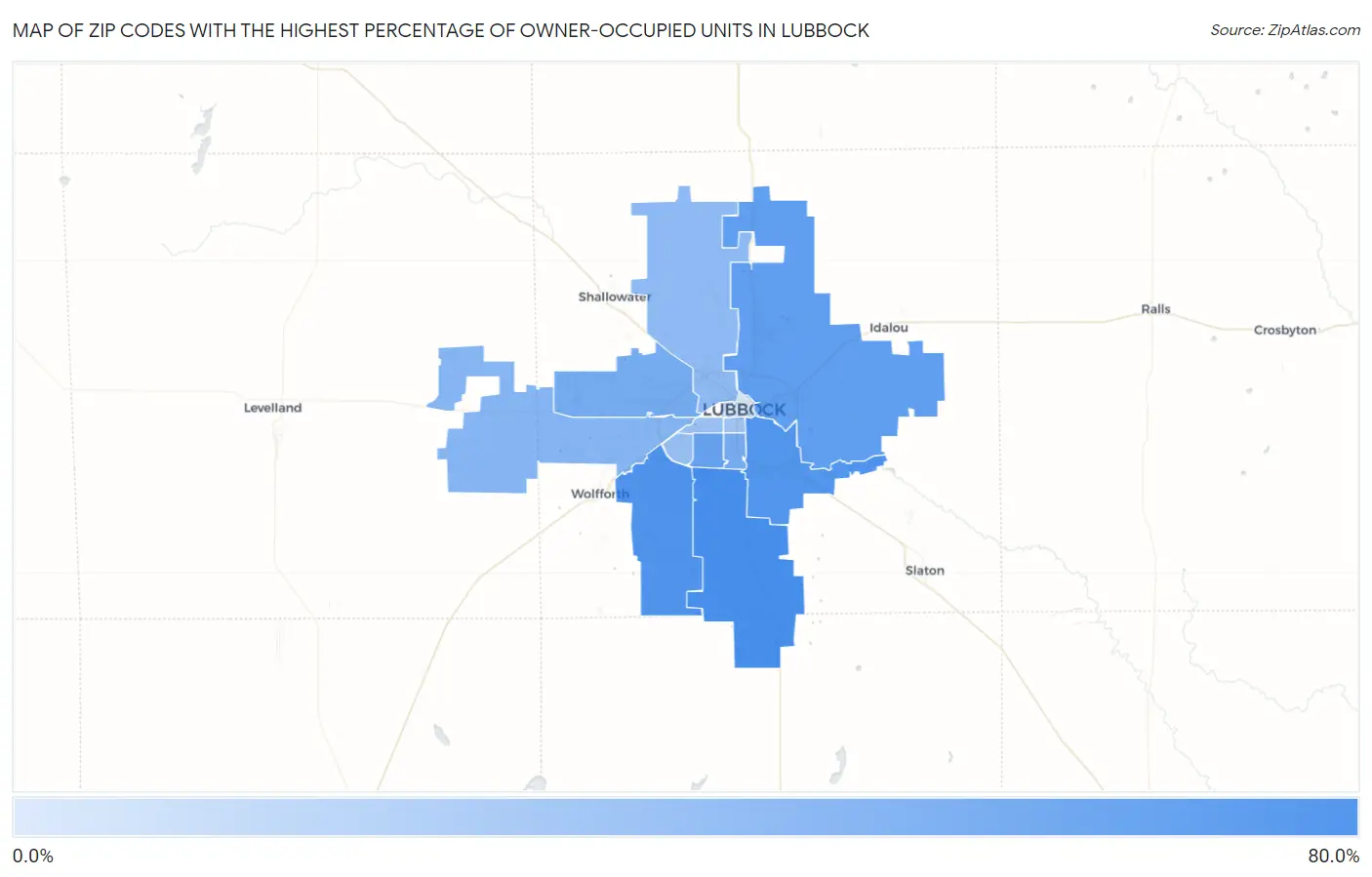 Zip Codes with the Highest Percentage of Owner-Occupied Units in Lubbock Map