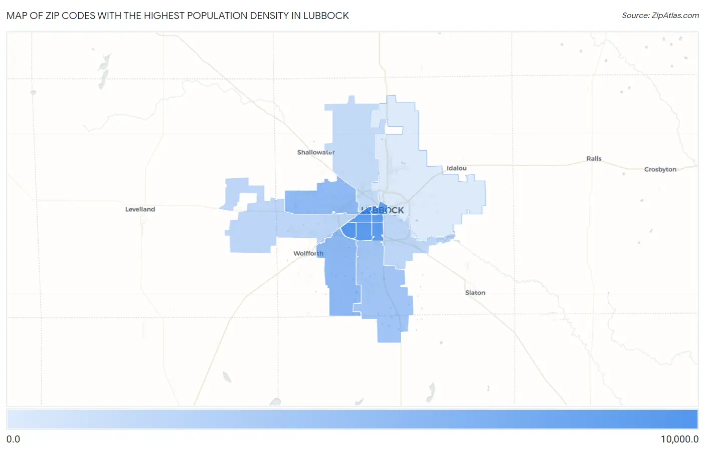 Zip Codes with the Highest Population Density in Lubbock Map