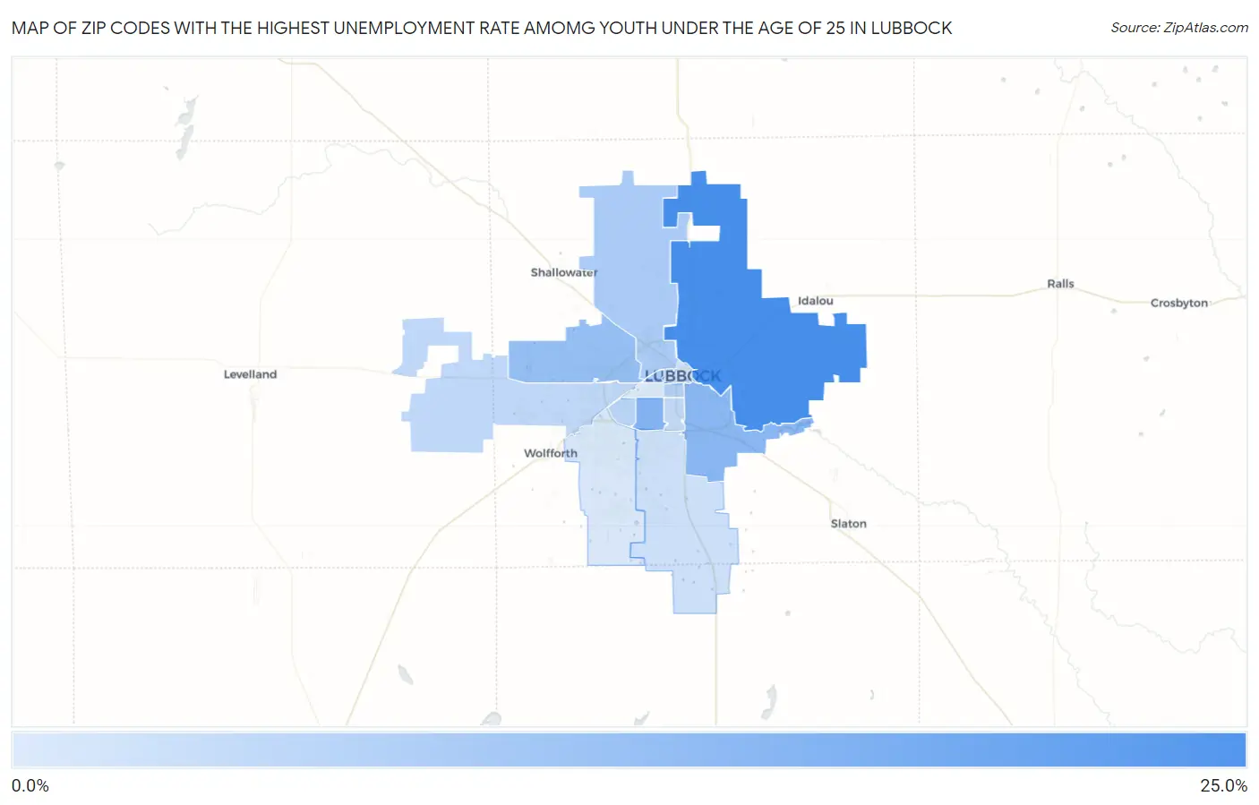 Zip Codes with the Highest Unemployment Rate Amomg Youth Under the Age of 25 in Lubbock Map