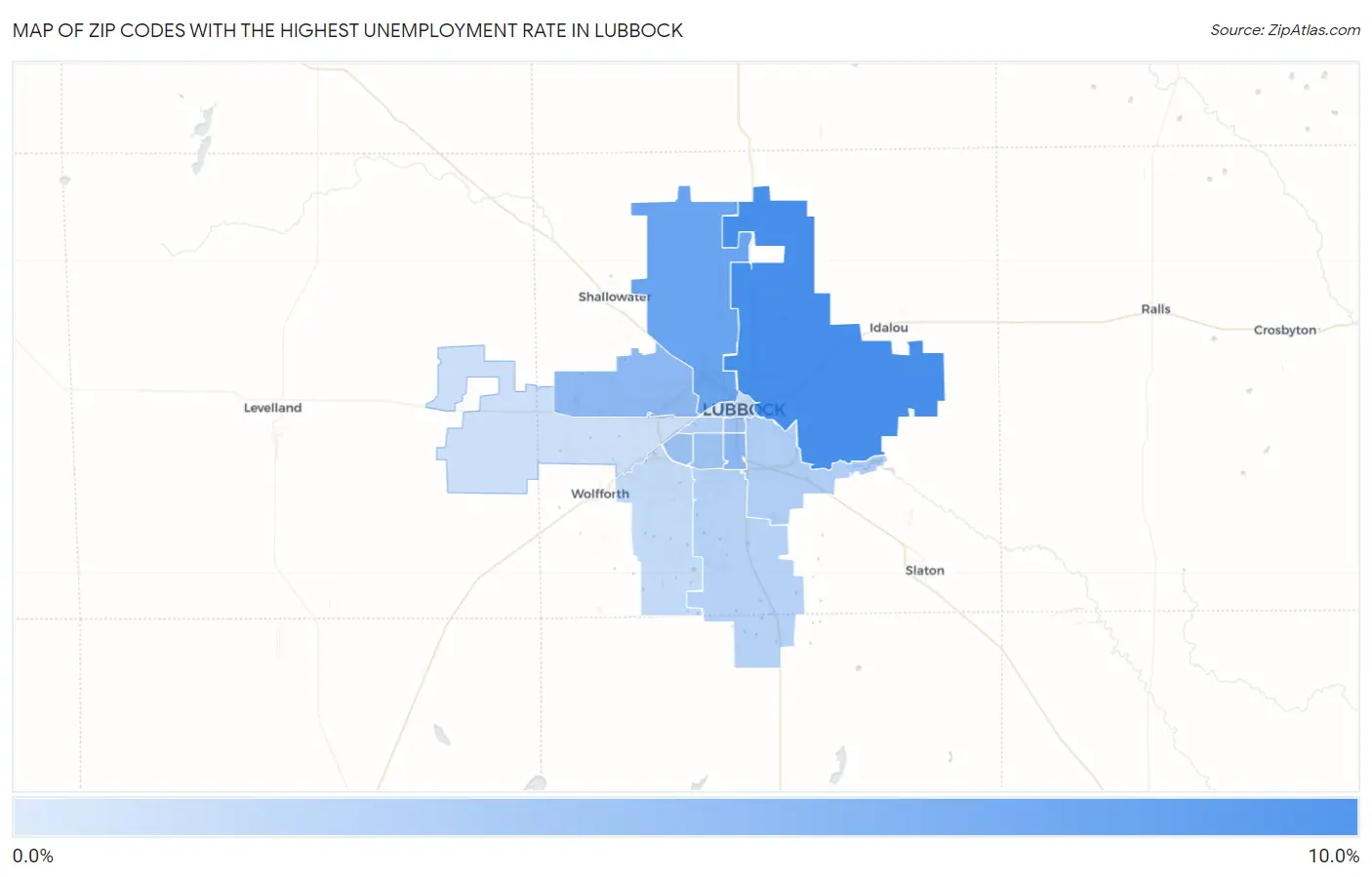 Zip Codes with the Highest Unemployment Rate in Lubbock Map