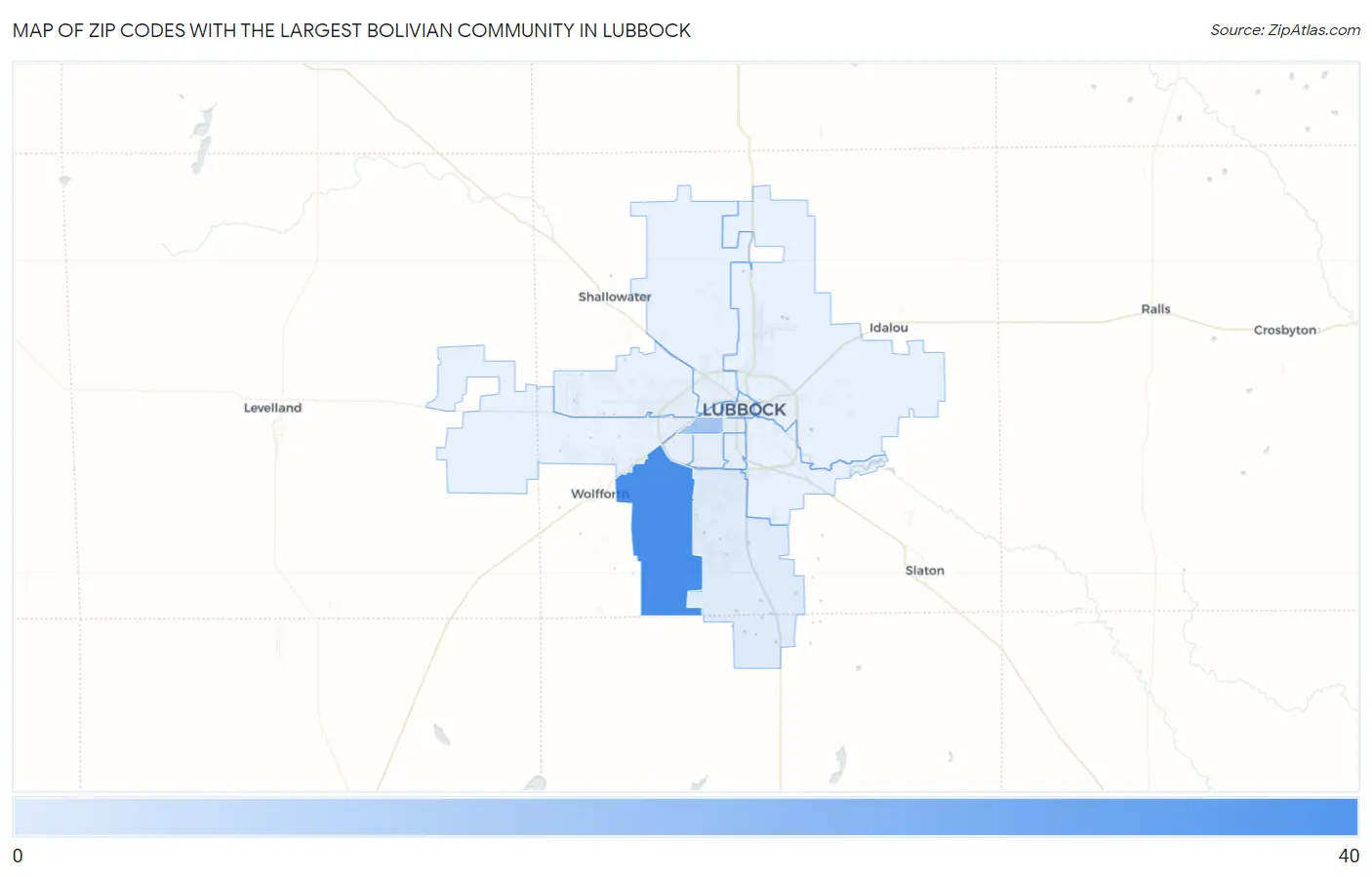 Zip Codes with the Largest Bolivian Community in Lubbock Map