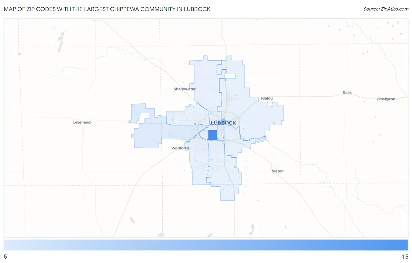 Zip Codes with the Largest Chippewa Community in Lubbock Map