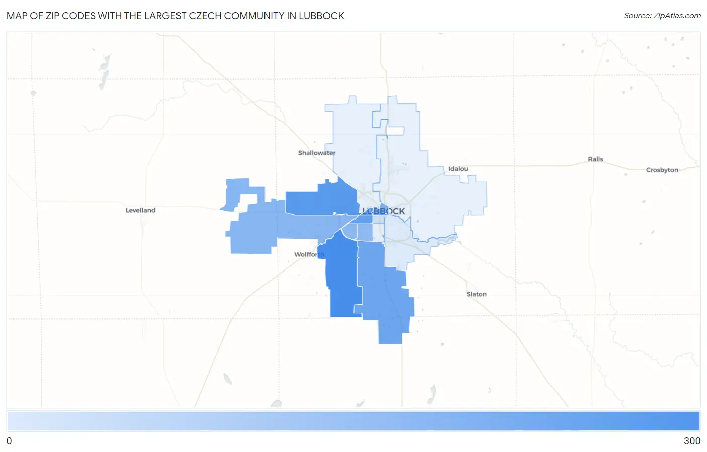 Zip Codes with the Largest Czech Community in Lubbock Map
