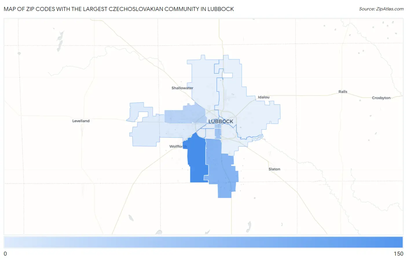 Zip Codes with the Largest Czechoslovakian Community in Lubbock Map