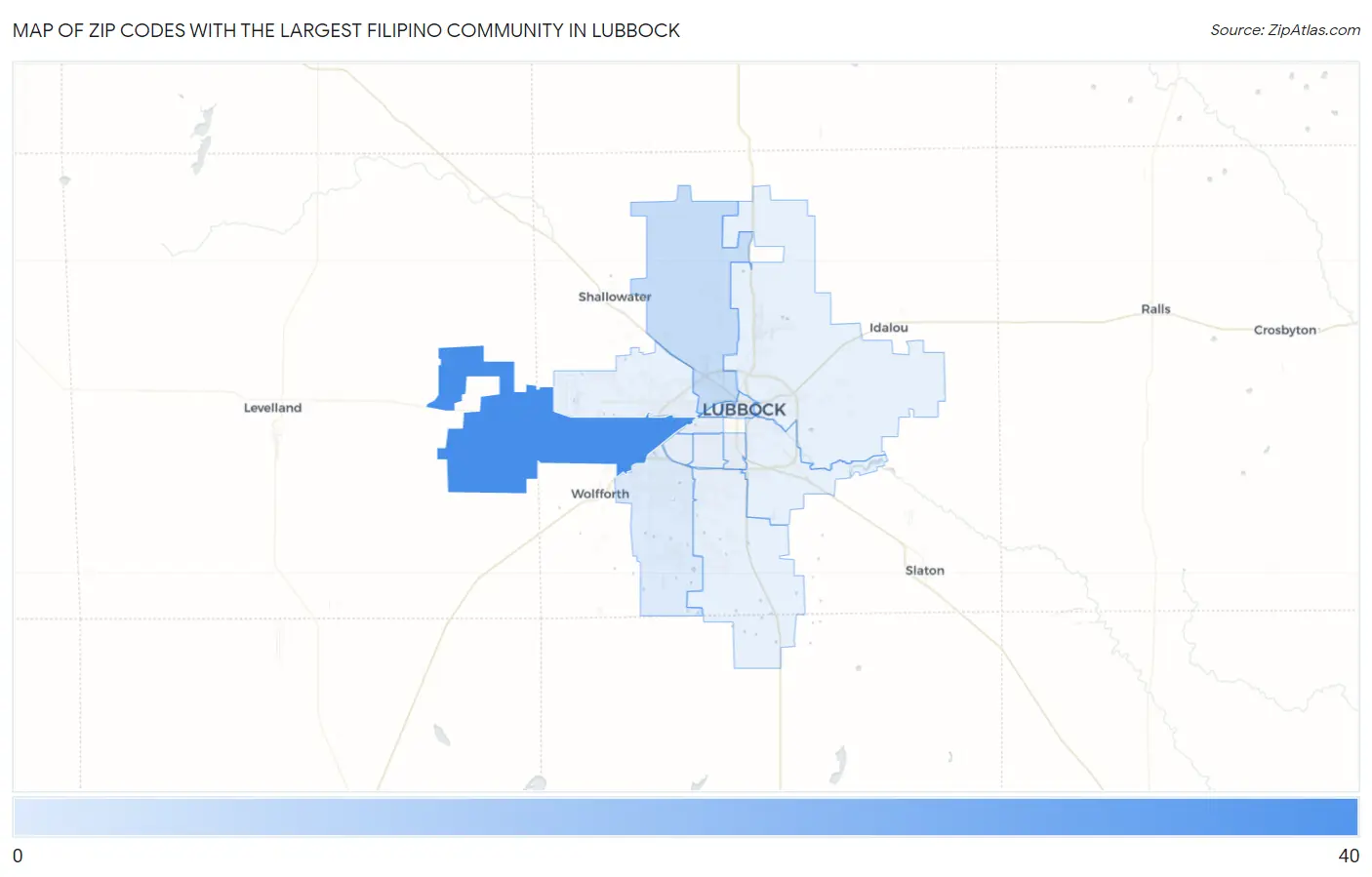 Zip Codes with the Largest Filipino Community in Lubbock Map