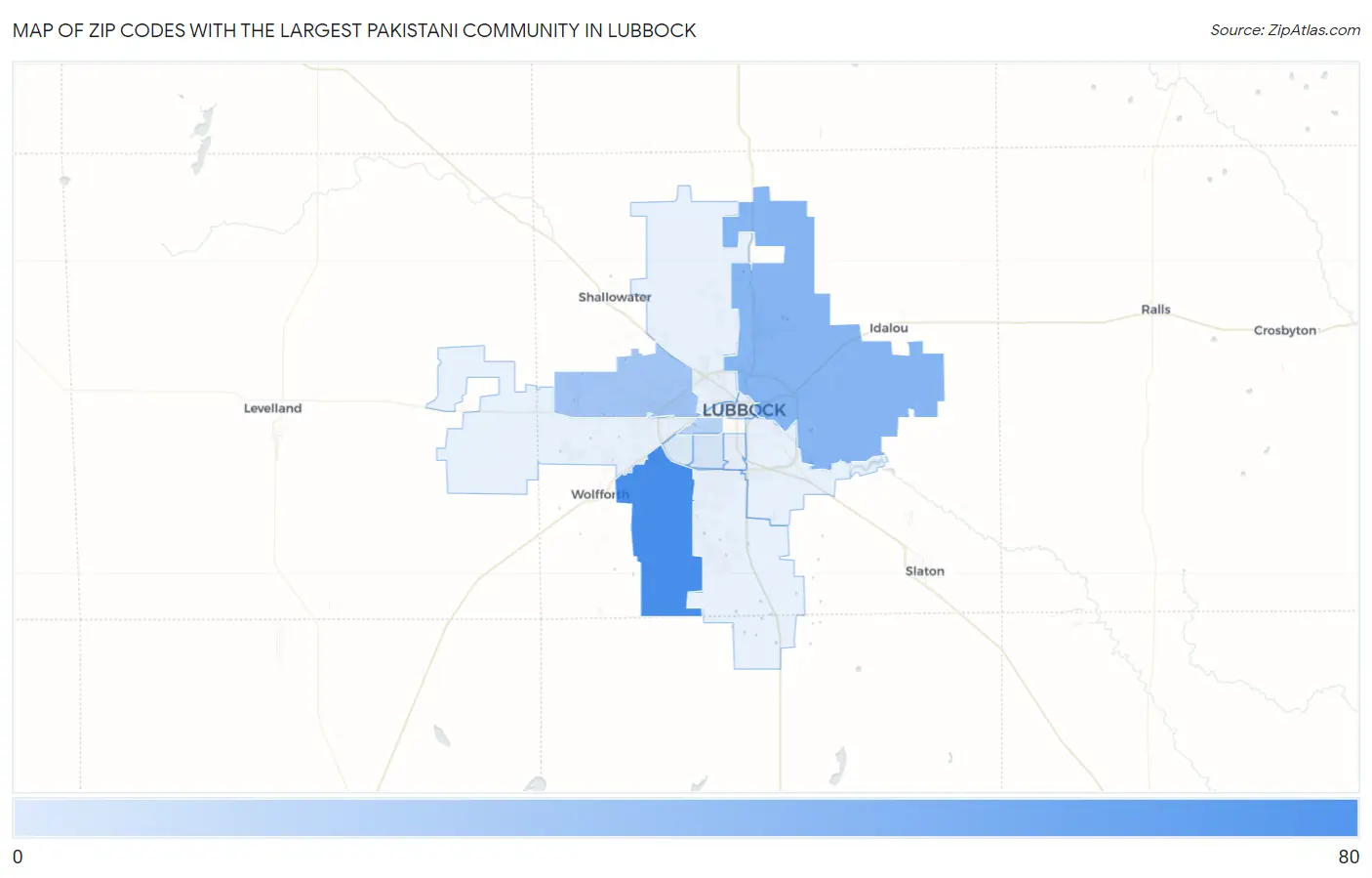 Zip Codes with the Largest Pakistani Community in Lubbock Map