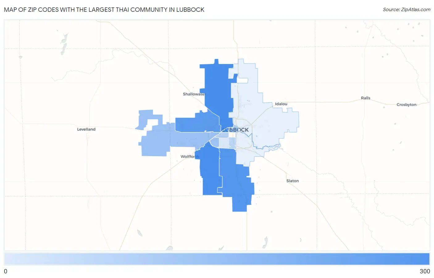 Zip Codes with the Largest Thai Community in Lubbock Map