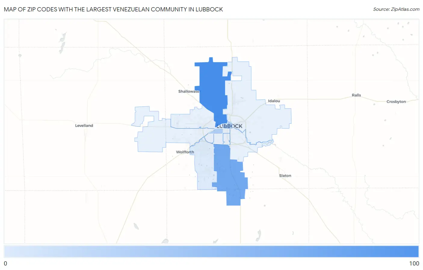 Zip Codes with the Largest Venezuelan Community in Lubbock Map