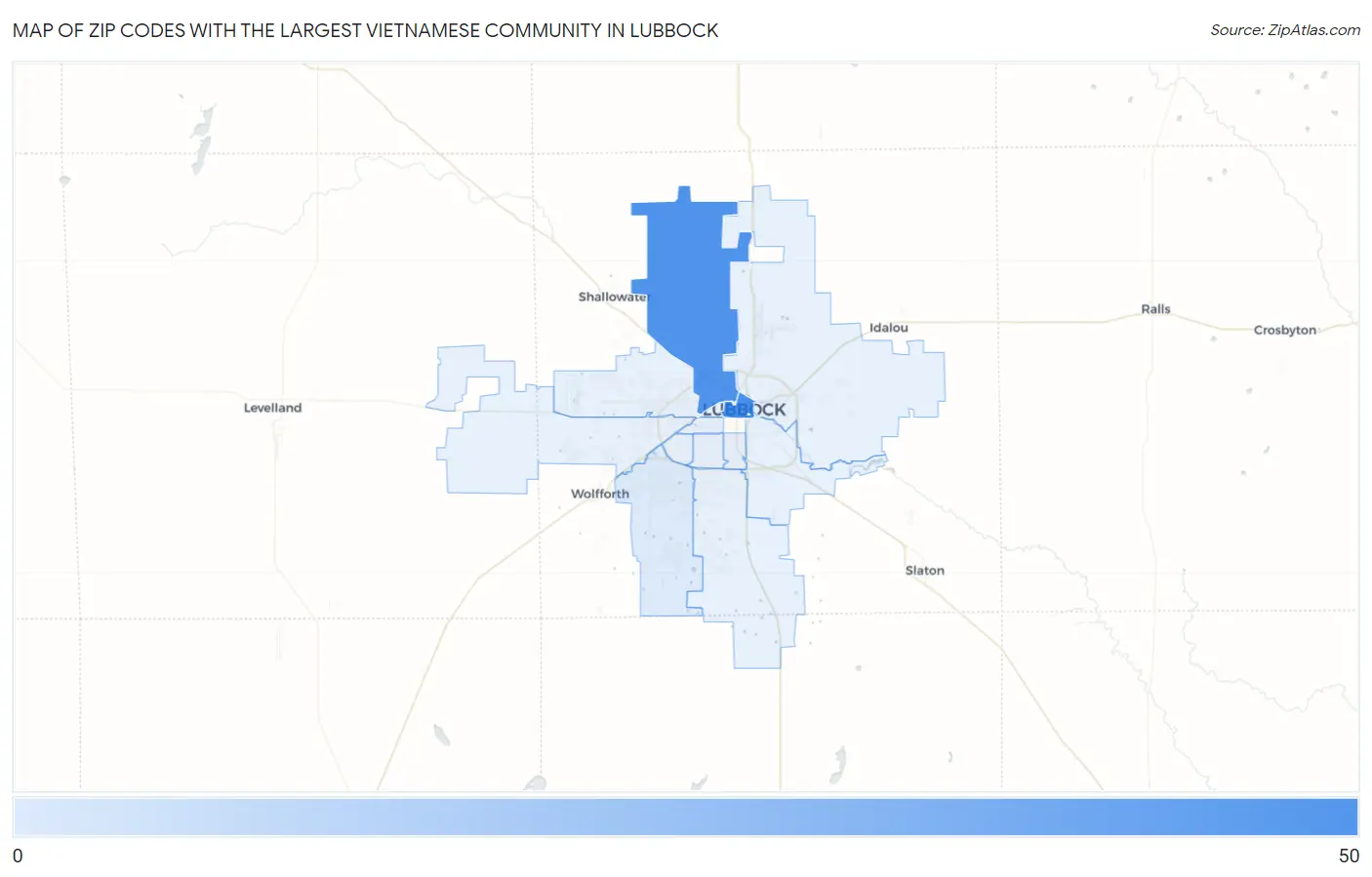 Zip Codes with the Largest Vietnamese Community in Lubbock Map