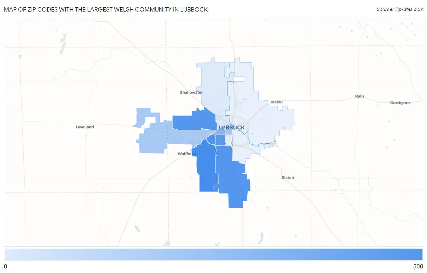 Zip Codes with the Largest Welsh Community in Lubbock Map