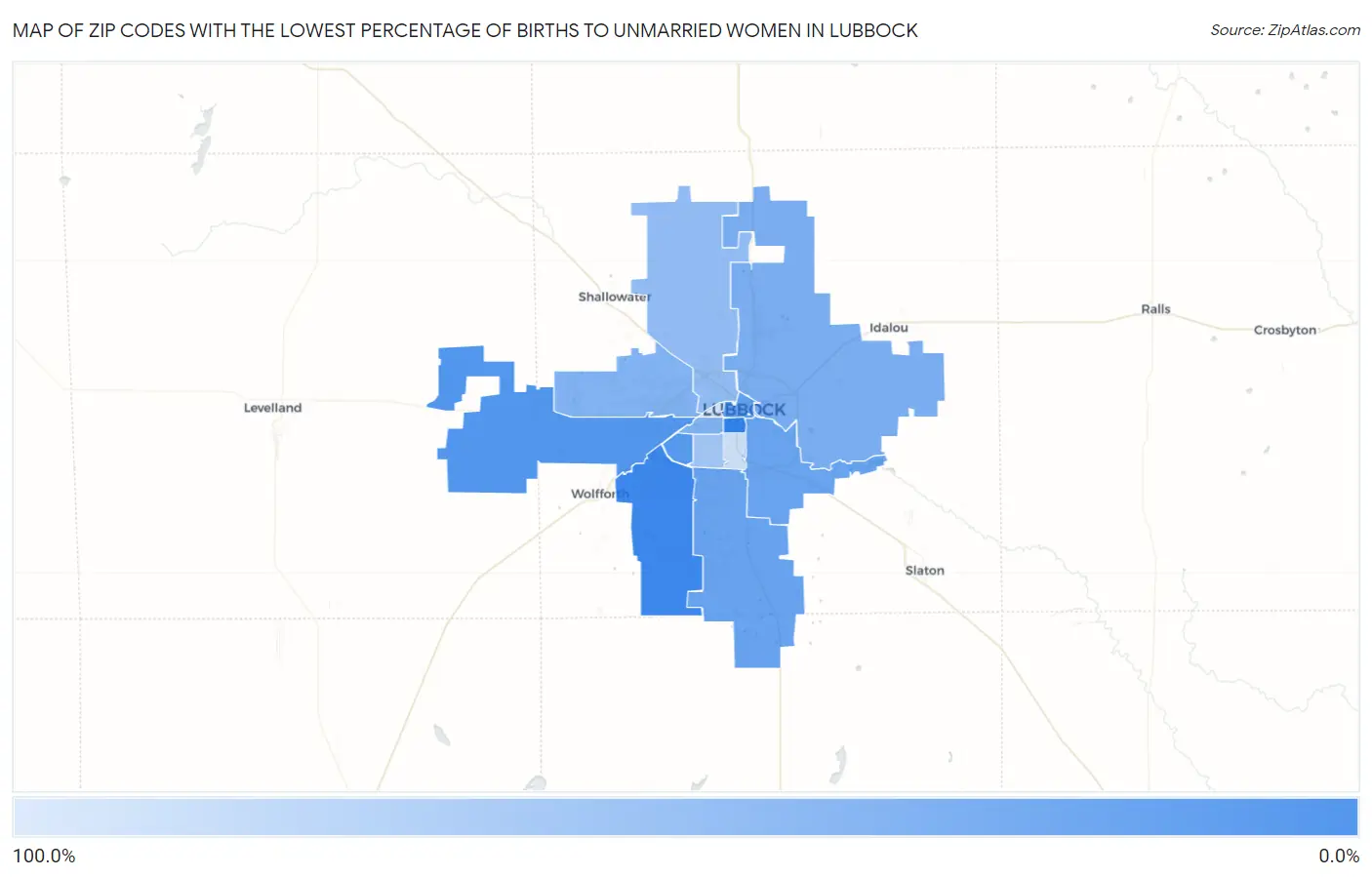 Zip Codes with the Lowest Percentage of Births to Unmarried Women in Lubbock Map