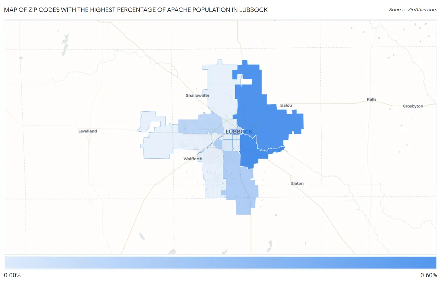 Zip Codes with the Highest Percentage of Apache Population in Lubbock Map