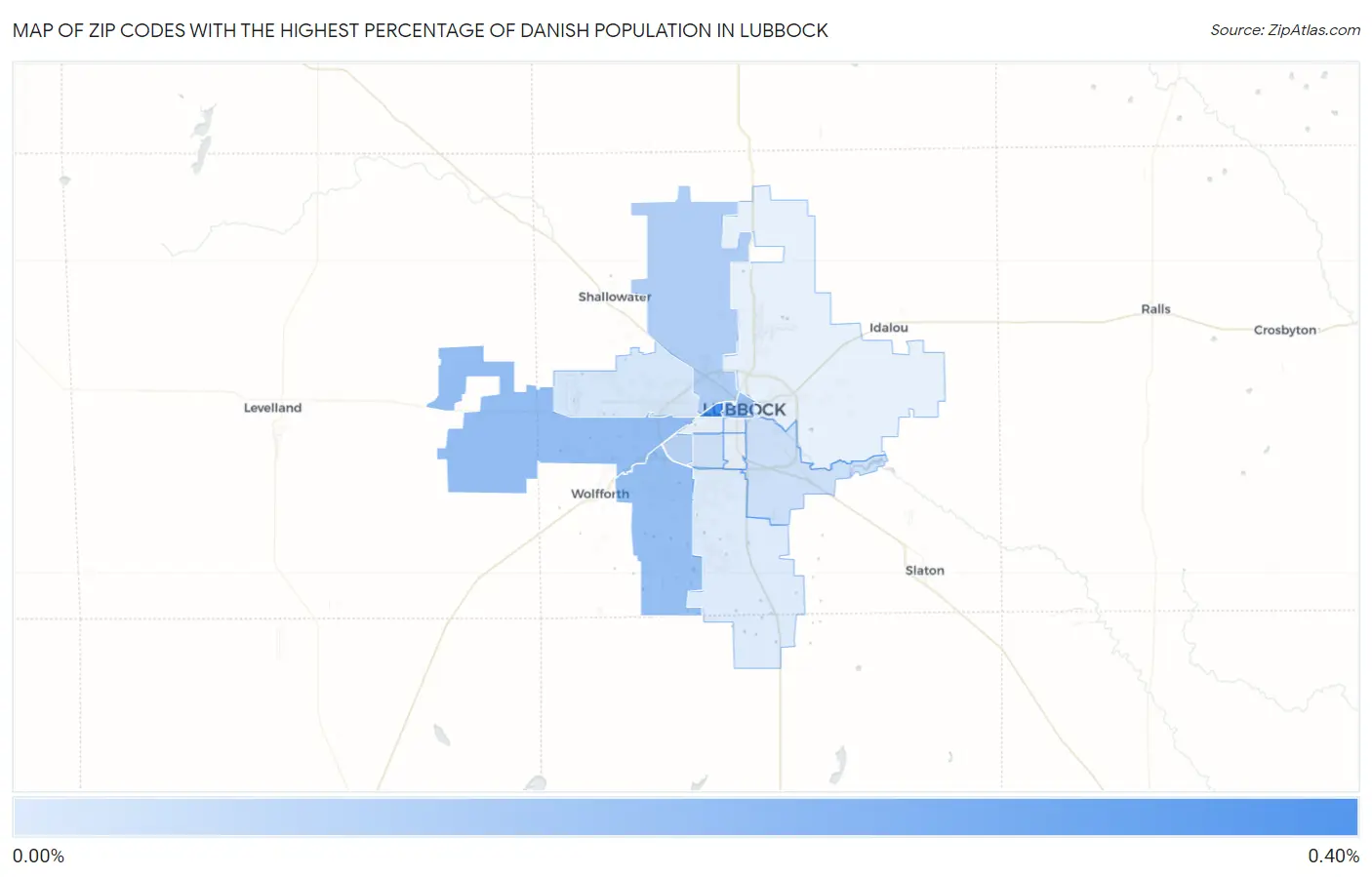 Zip Codes with the Highest Percentage of Danish Population in Lubbock Map