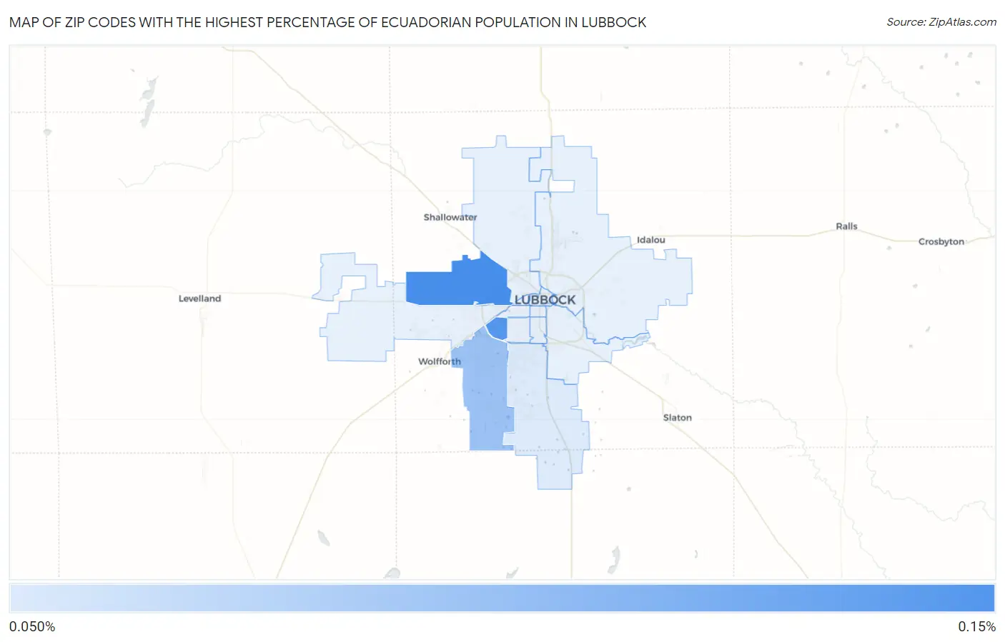 Zip Codes with the Highest Percentage of Ecuadorian Population in Lubbock Map