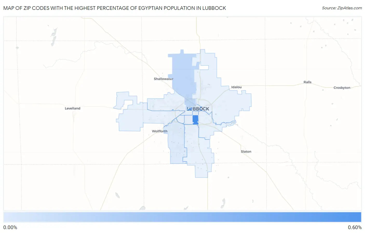 Zip Codes with the Highest Percentage of Egyptian Population in Lubbock Map