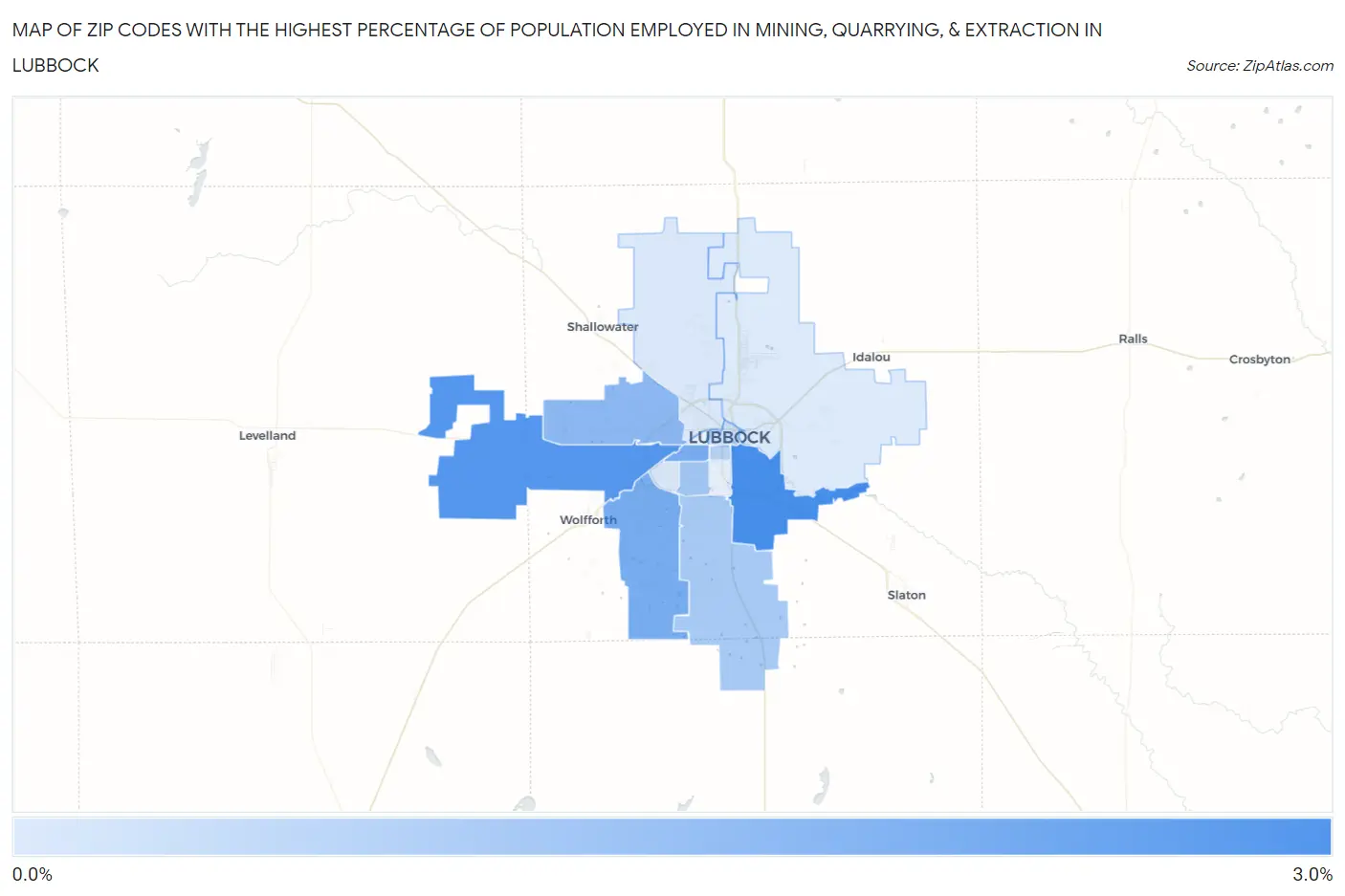 Zip Codes with the Highest Percentage of Population Employed in Mining, Quarrying, & Extraction in Lubbock Map