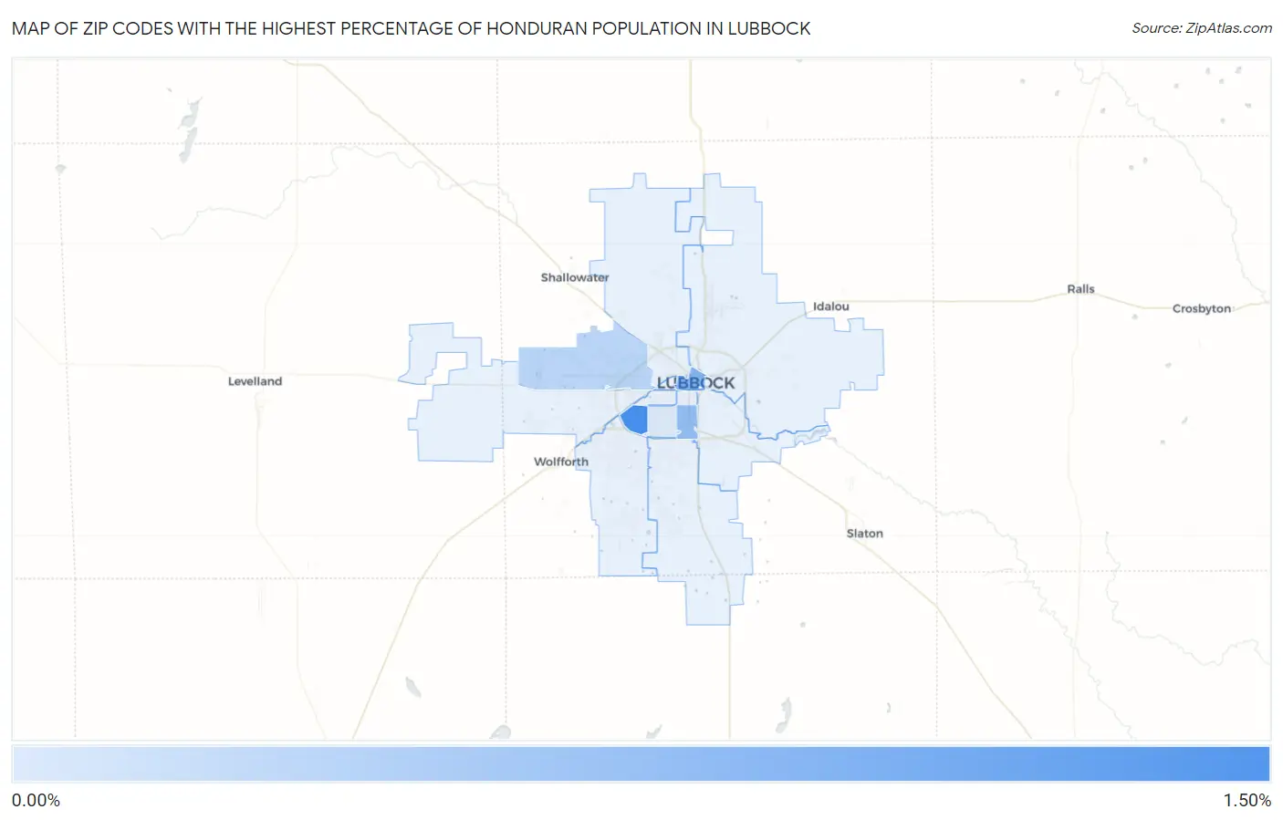 Zip Codes with the Highest Percentage of Honduran Population in Lubbock Map