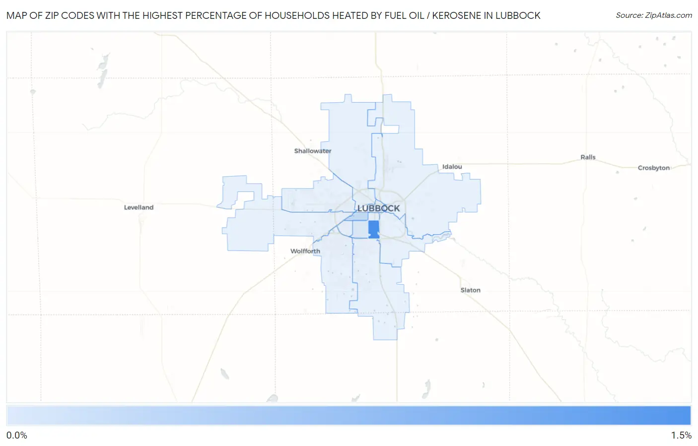 Zip Codes with the Highest Percentage of Households Heated by Fuel Oil / Kerosene in Lubbock Map