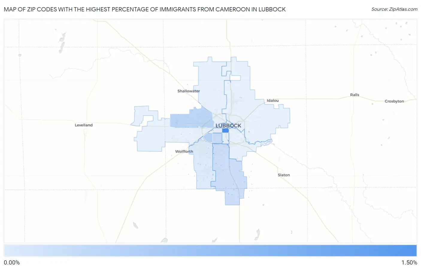 Zip Codes with the Highest Percentage of Immigrants from Cameroon in Lubbock Map