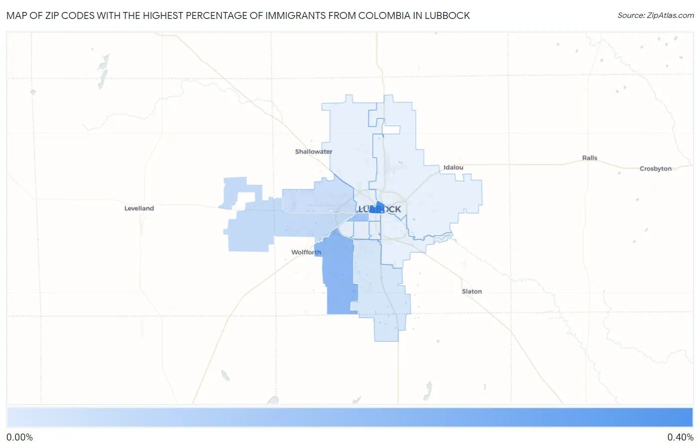Zip Codes with the Highest Percentage of Immigrants from Colombia in Lubbock Map