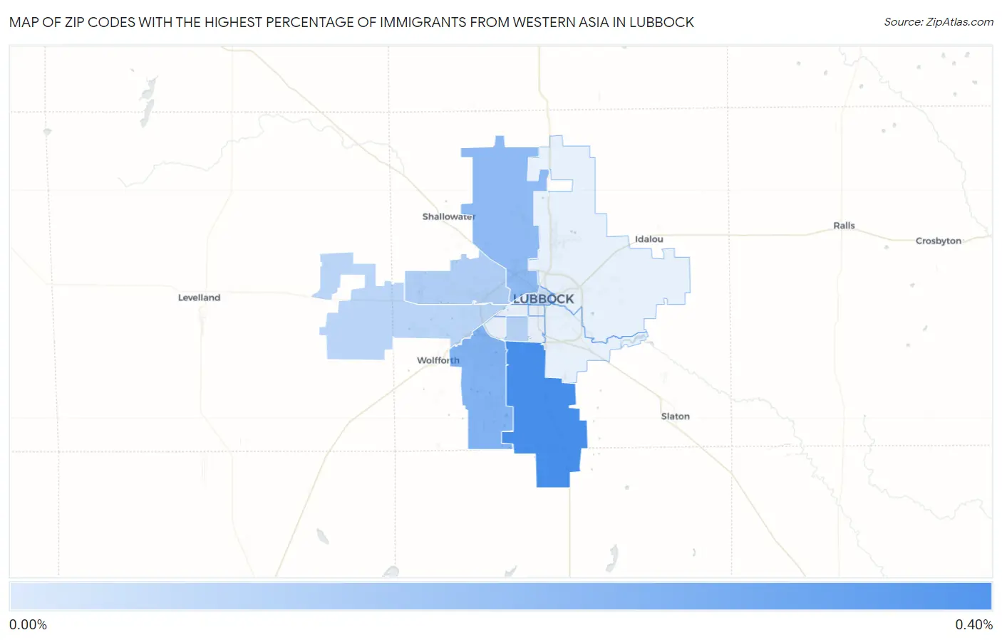 Zip Codes with the Highest Percentage of Immigrants from Western Asia in Lubbock Map