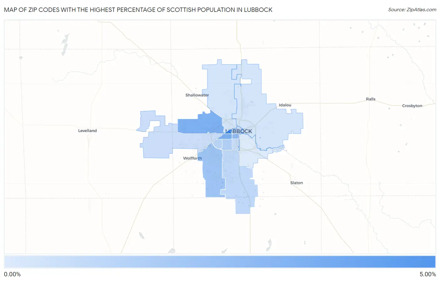 Zip Codes with the Highest Percentage of Scottish Population in Lubbock Map