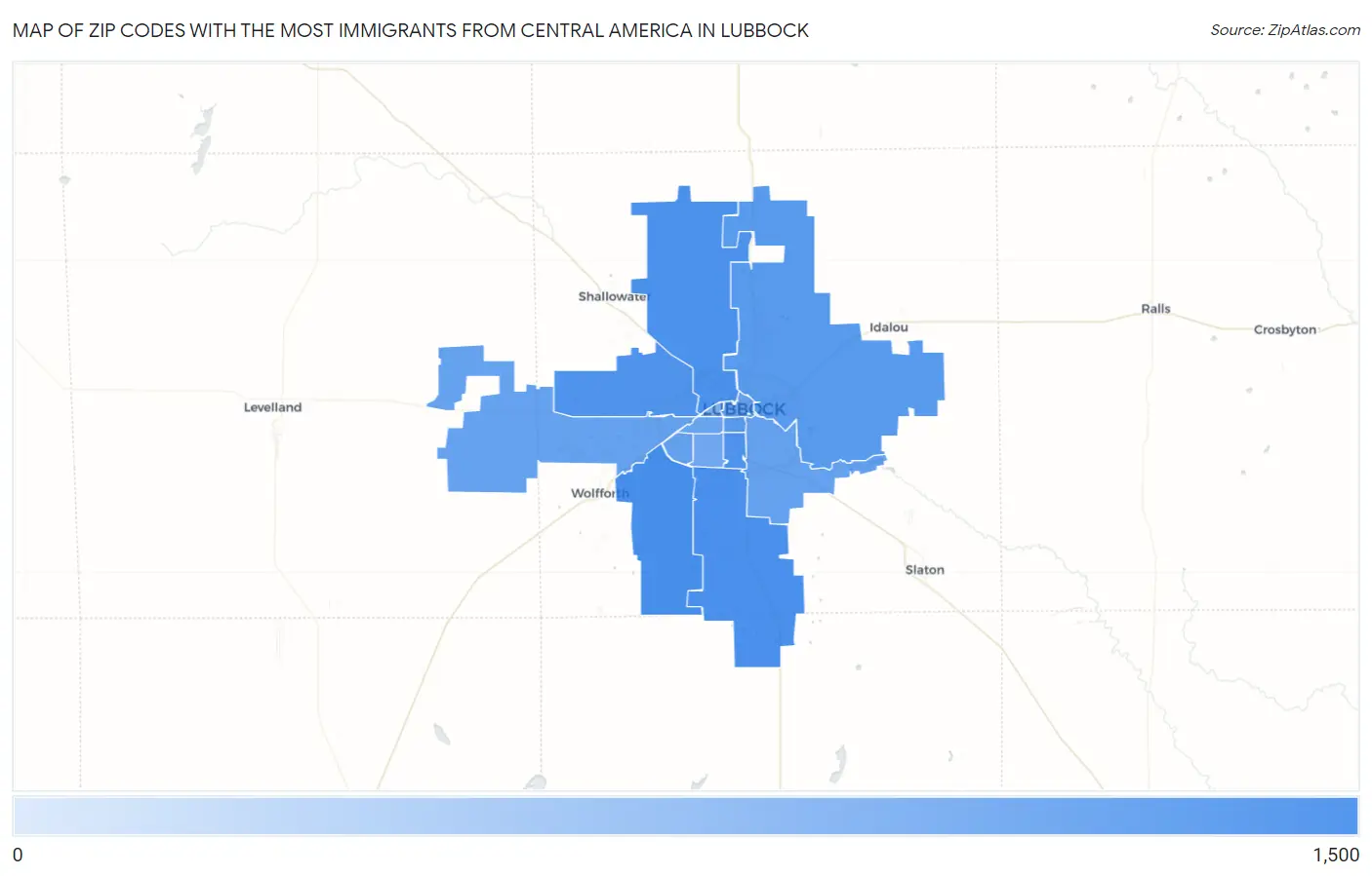 Zip Codes with the Most Immigrants from Central America in Lubbock Map