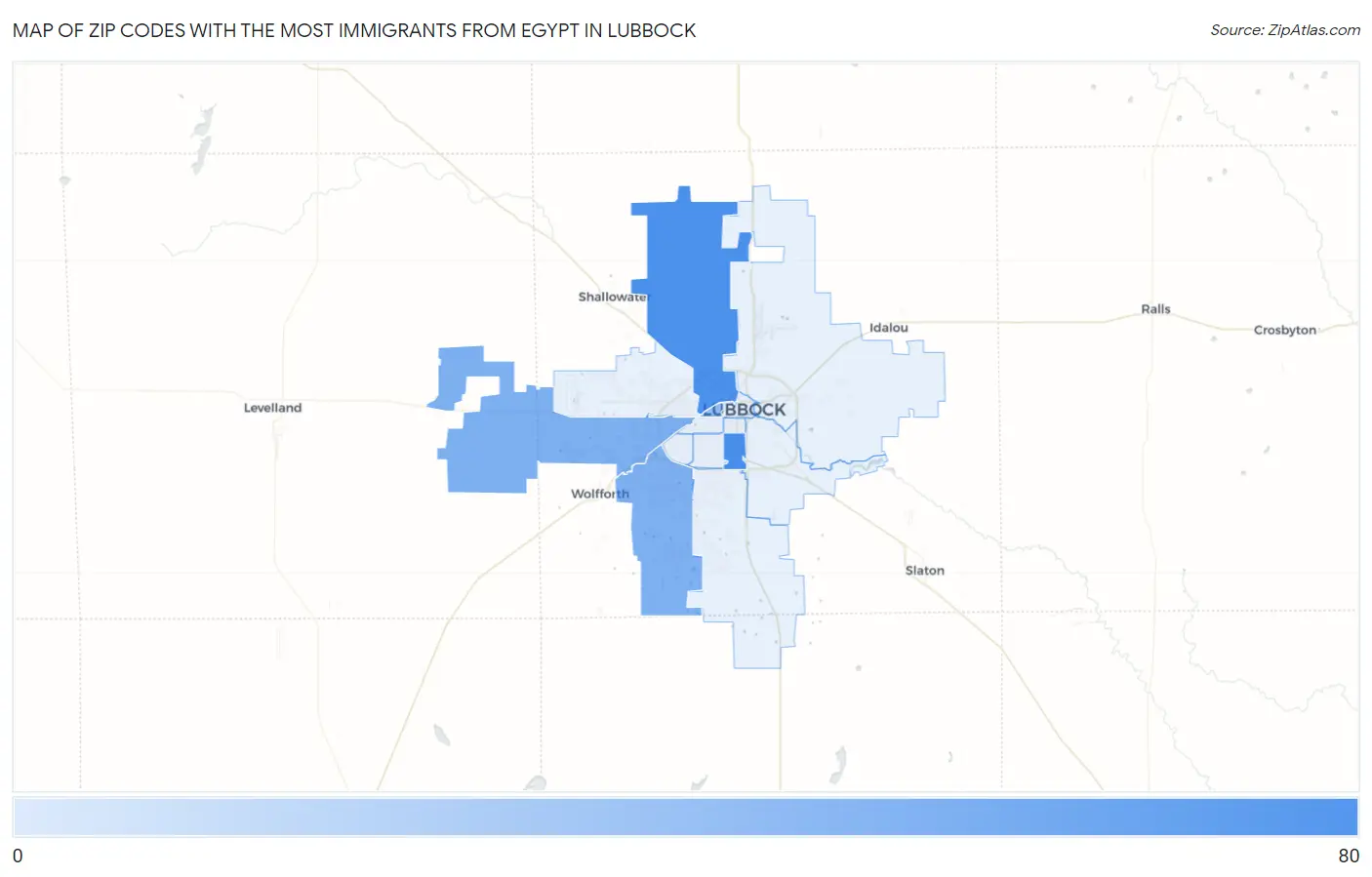 Zip Codes with the Most Immigrants from Egypt in Lubbock Map