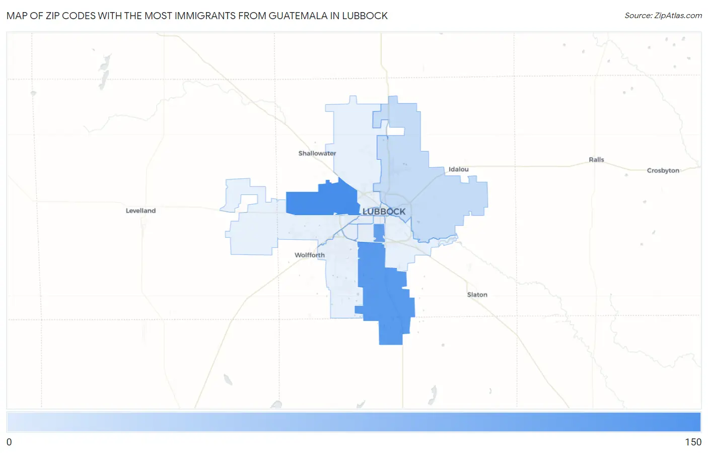 Zip Codes with the Most Immigrants from Guatemala in Lubbock Map