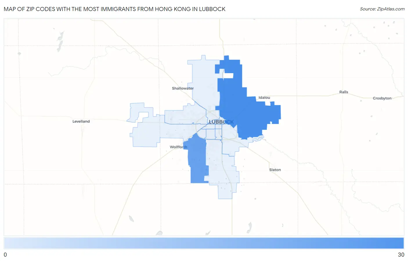 Zip Codes with the Most Immigrants from Hong Kong in Lubbock Map