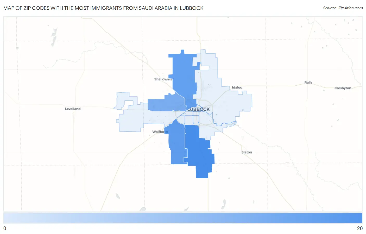 Zip Codes with the Most Immigrants from Saudi Arabia in Lubbock Map