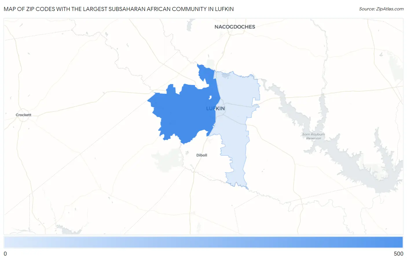 Zip Codes with the Largest Subsaharan African Community in Lufkin Map