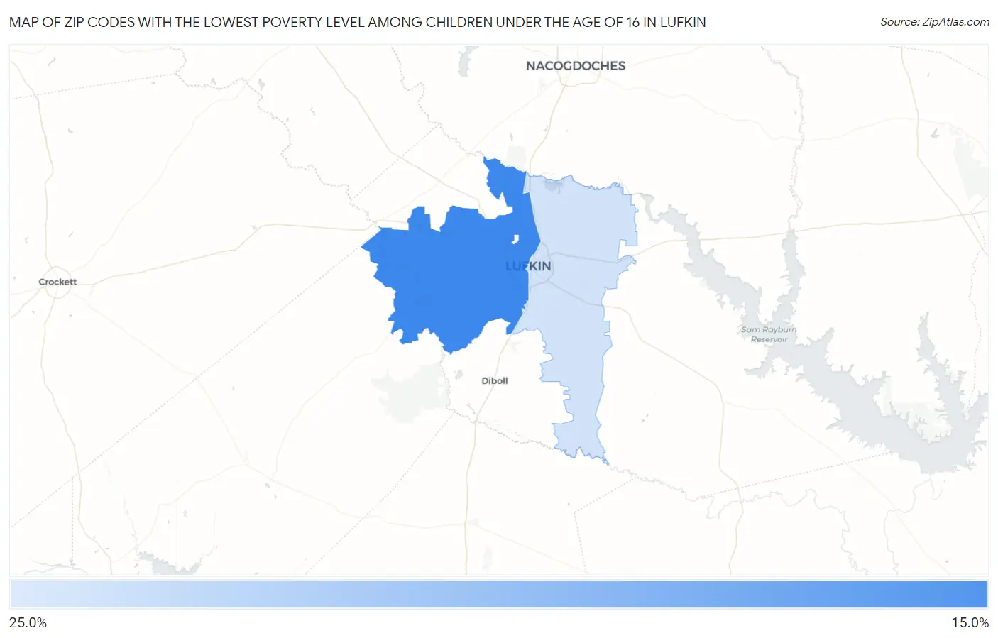 Zip Codes with the Lowest Poverty Level Among Children Under the Age of 16 in Lufkin Map