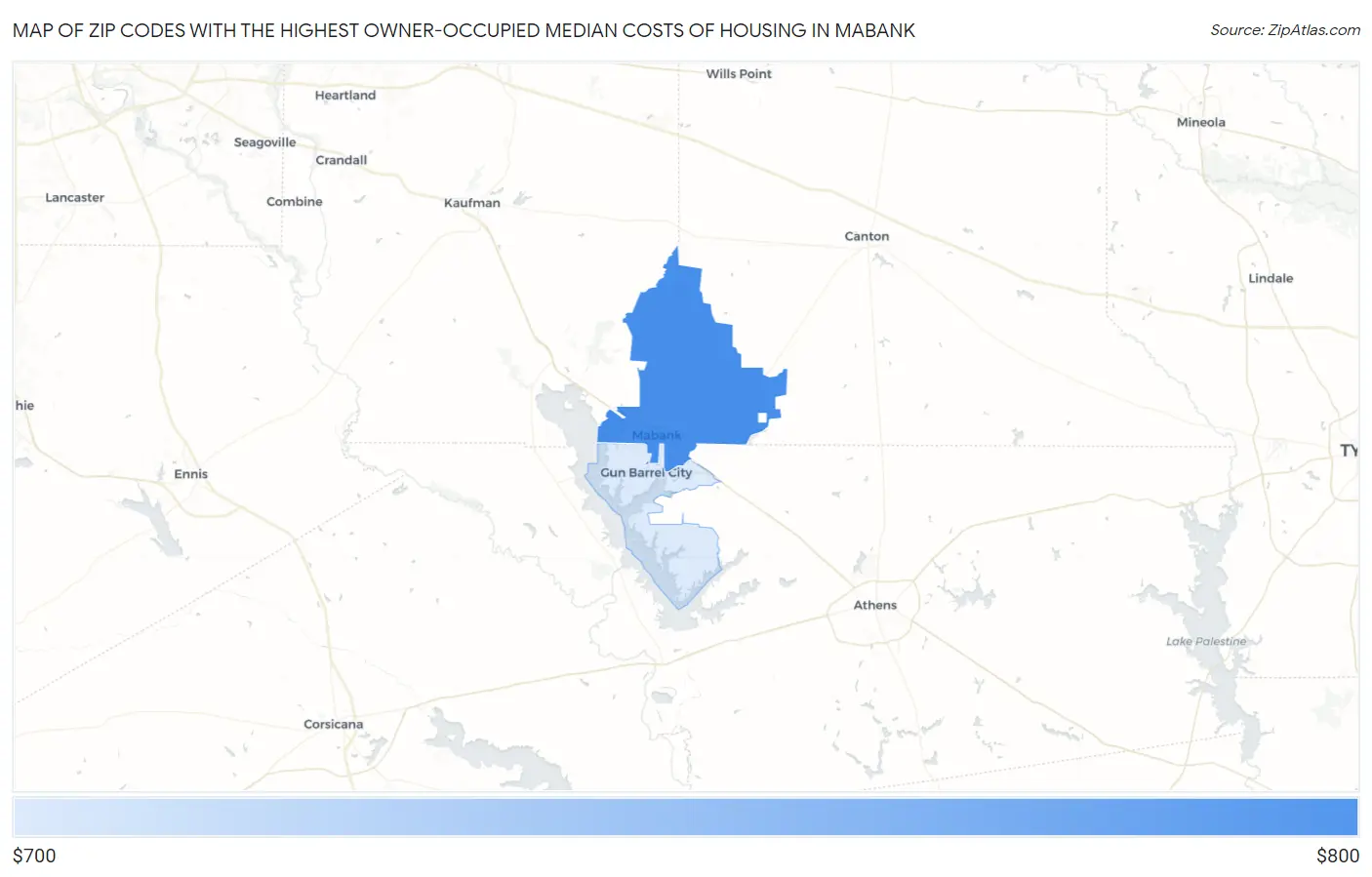 Zip Codes with the Highest Owner-Occupied Median Costs of Housing in Mabank Map