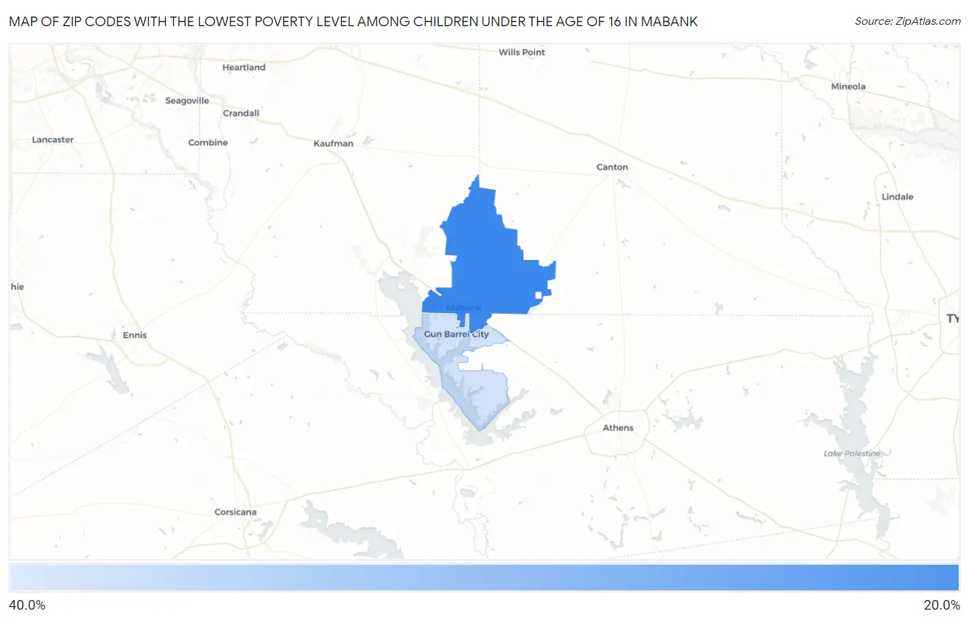 Zip Codes with the Lowest Poverty Level Among Children Under the Age of 16 in Mabank Map