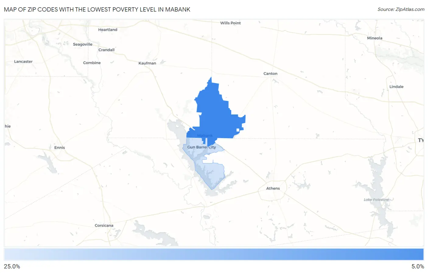 Zip Codes with the Lowest Poverty Level in Mabank Map