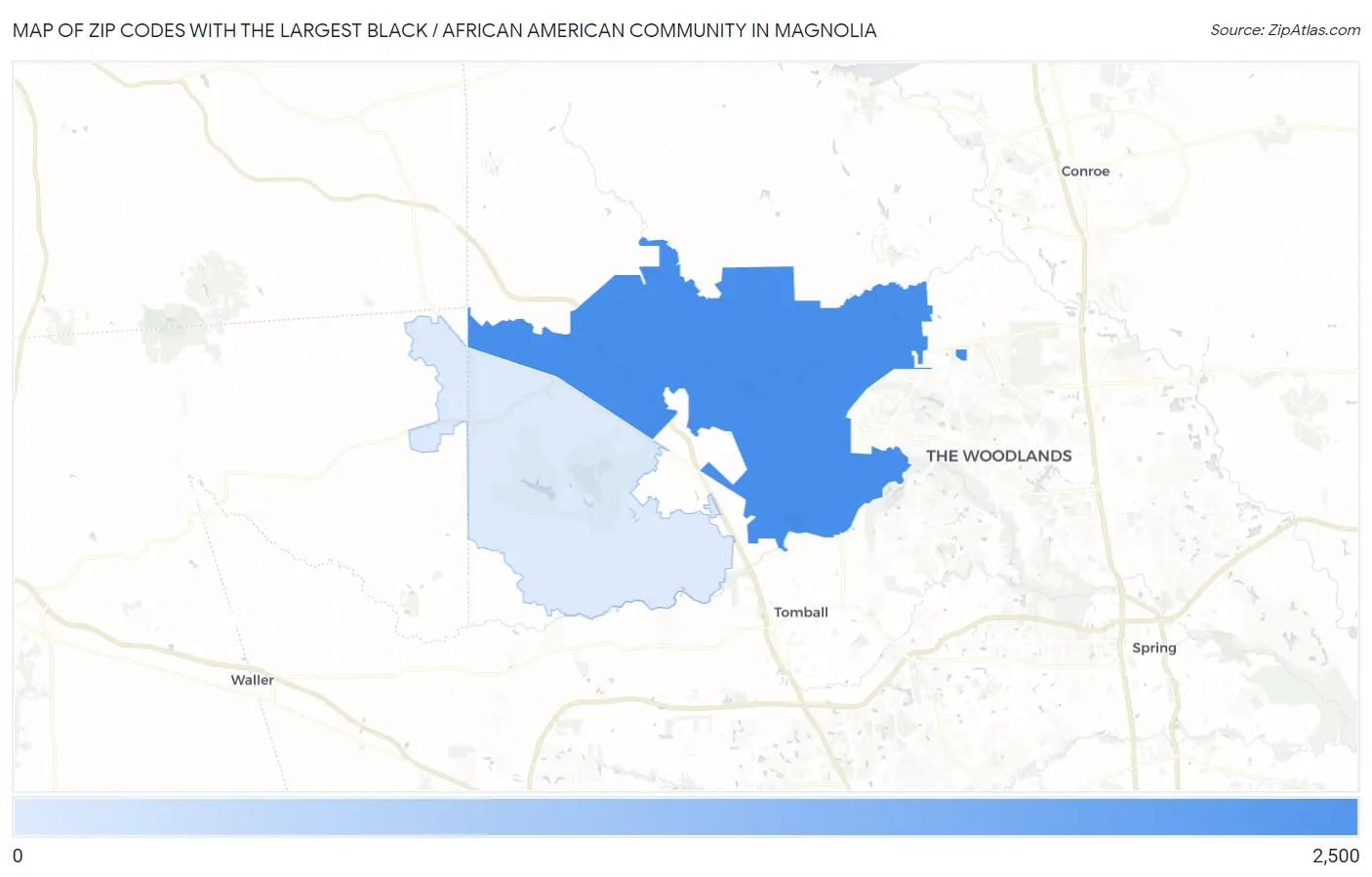 Zip Codes with the Largest Black / African American Community in Magnolia Map