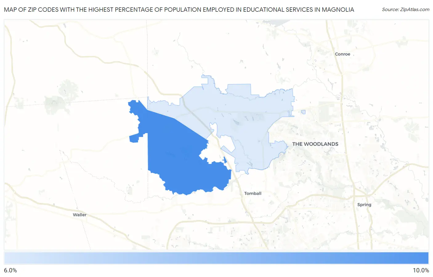 Zip Codes with the Highest Percentage of Population Employed in Educational Services in Magnolia Map