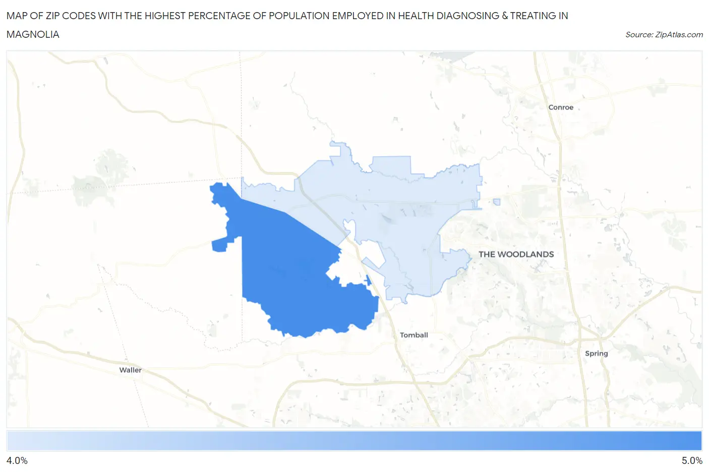 Zip Codes with the Highest Percentage of Population Employed in Health Diagnosing & Treating in Magnolia Map