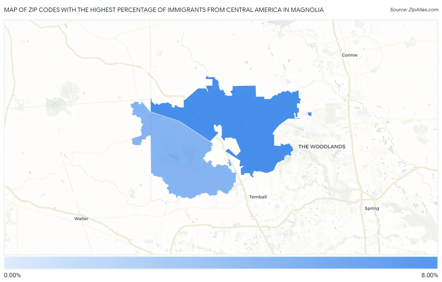 Zip Codes with the Highest Percentage of Immigrants from Central America in Magnolia Map