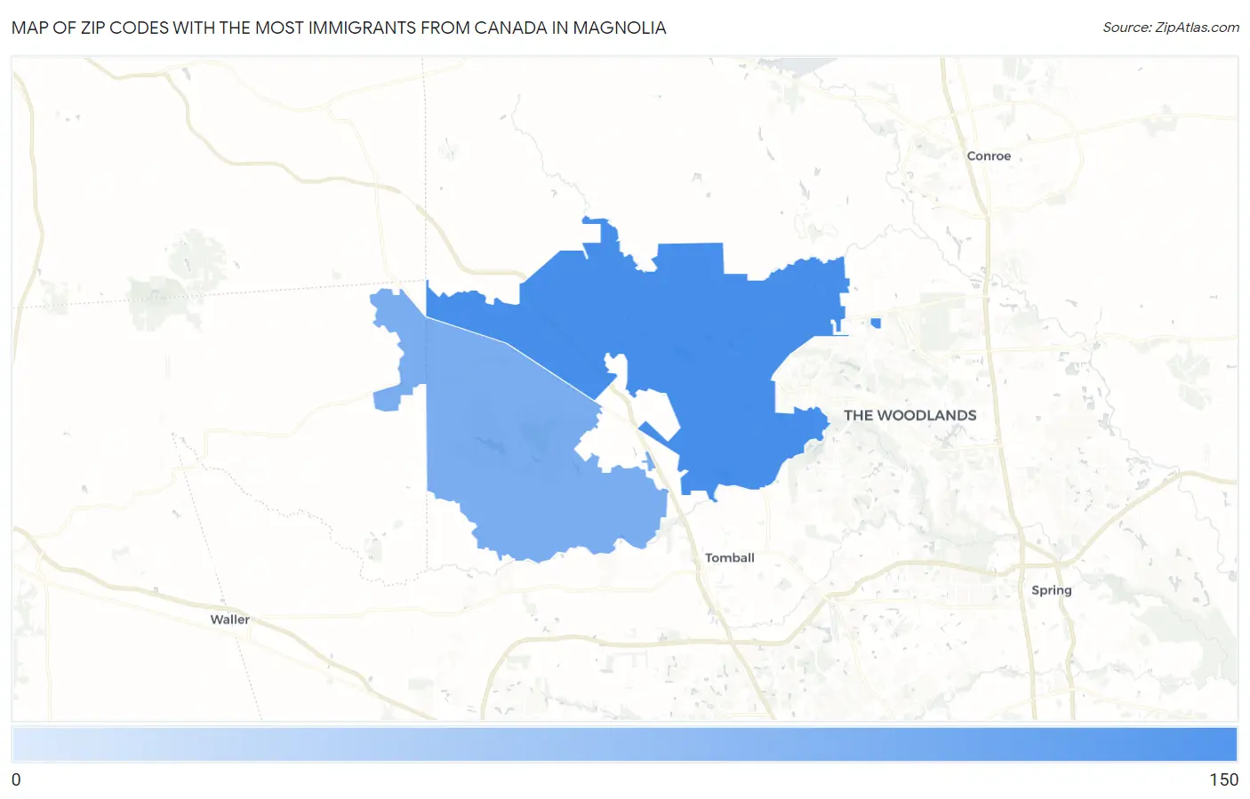 Zip Codes with the Most Immigrants from Canada in Magnolia Map